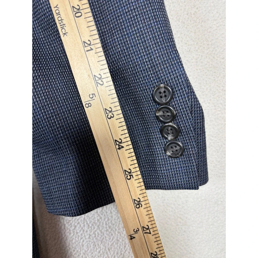 Lauren Ralph Lauren‎ Mens Blue Wool Micro Check Blazer Sport Coat 44L